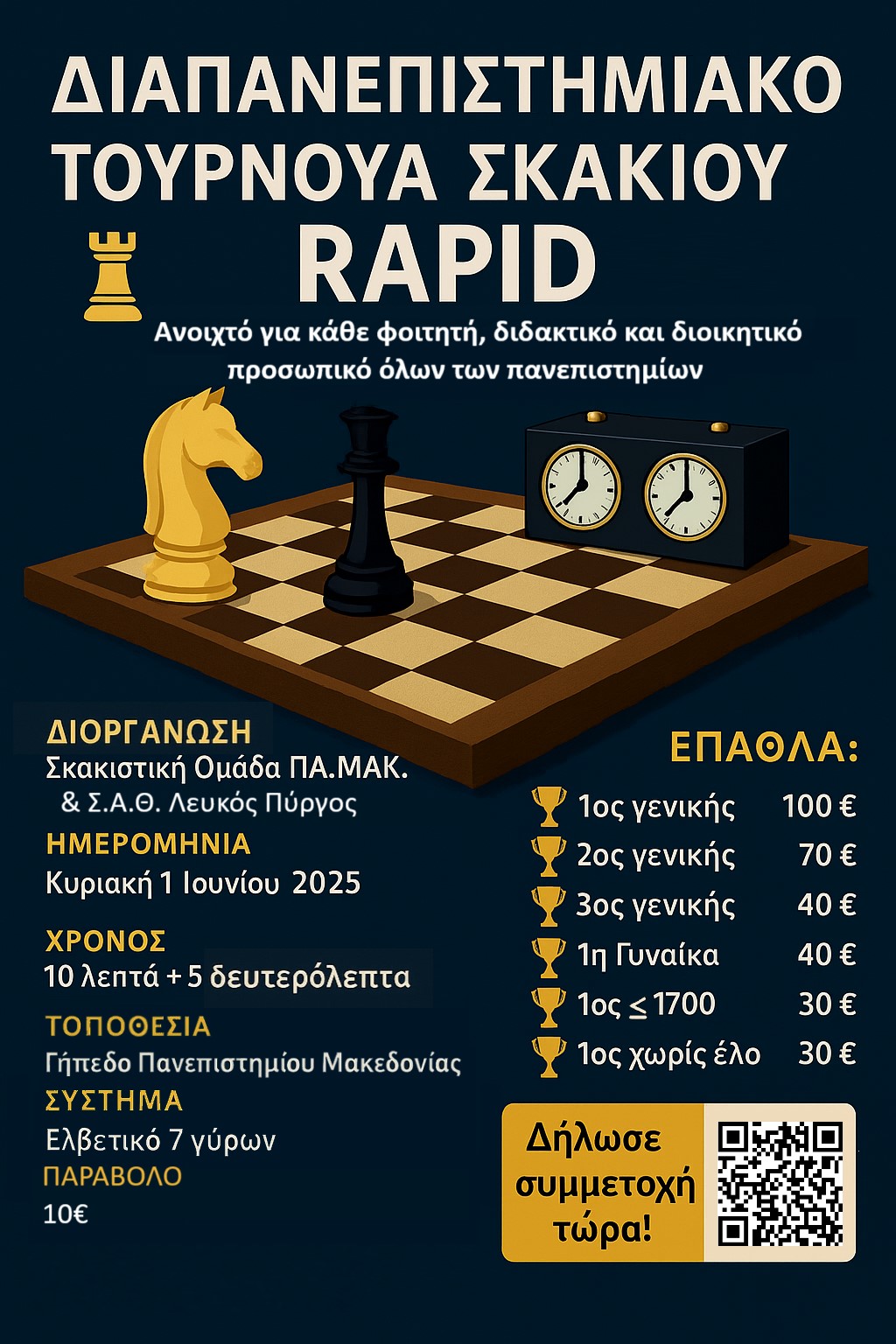 Διαπανεπιστημιακό Τουρνουά Σκάκι στο Πανεπιστήμιο Μακεδονίας